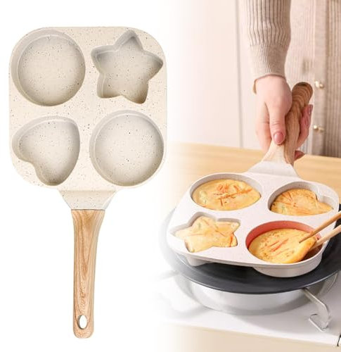 Multifunctional 4 Hole Omelette Pan, 2025 New Non Stick Breakfast Skillet, 4 in 1 Cooking Design Easy Flip and Clean, Gas Electric Ceramic Induction Hob Use (Beige)