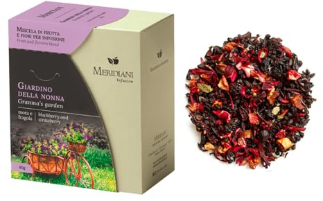 Meridiani® | Giardino della Nonna Miscela Frutta e Fiori per Infusione | Tisana Mela Ibisco More Fragola Senza Caffeina - (80 Gr) | Infuso Gusto Fruttato