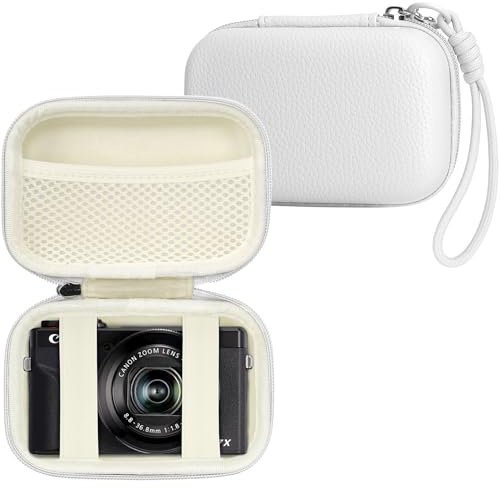 Linpr Estuche Rígida para Canon PowerShot G7X Mark III/SX749 (Blanco) | Funda para Cámara Digital para Sony ZV-1/RX100 VII/Panasonic ZS99, Pequeño Soporte de Viaje para Cámaras Compactas con Cordón