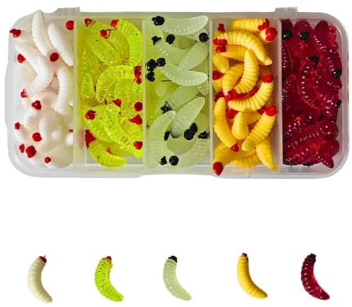 YUZNA 100 Stück Kunstköder Fischwürmer künstlicher Wurm aus weichem Kunststoff für Salzwasser und Süßwasser