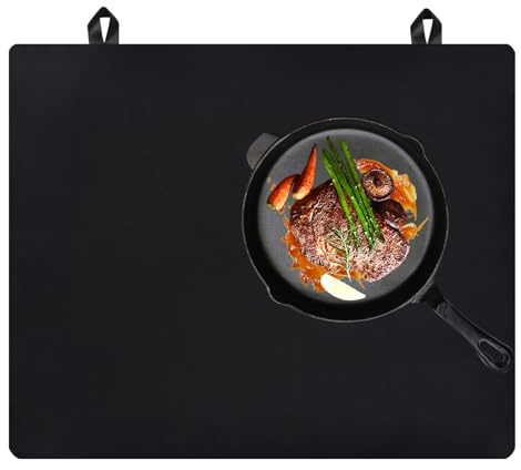 1 Stück Herdabdeckplatte für Induktionskochfeld Abdeckung, 61,5 x 53 cm | Herdabdeckung Schutzmatte mit 2 Haken, Induktionsschutzmatte, Silikonmatte für Küchenherde Induktionsfeld(schwarz)