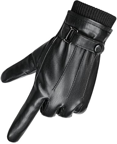 Gants en Cuir pour Hommes, Gants d'hiver pour à écran Tactile, Gant Thermique Chaud fourrés pour les Activités de Plein Air, la Conduite, le Camping, le Sport (Men-XL)
