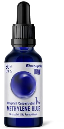 Methylene Blue 1% - 1.7 fl oz, Third-Party Tested & Certified, Ultra High Purity, 50 ml Glass Bottle with Dropper, Made in EU by Blue Supply