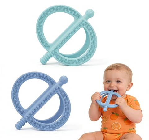 Baby Teething Toys Easy to Hold - 100% Food Grade Silicone Teething Ring for Babies 0-18 Months - BPA Free Teething Pain Relief for Infants 3-6-12 Months,Blue&Teal
