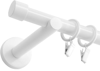 Fenster DEKOR - Gardinenstange Weiß - Gordijnroede 140 cm - Elegante Modern Vorhangstange - 1-läufig stange vorhang - Karniesabschluss wählbar - Vorhang Stangen Weiss Kappe