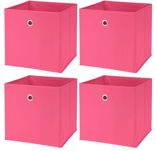 Murago 4er Set Faltbox ca. 30x30x30 cm - Pink - Würfel Aufbewahrungsbox faltbar Aufbewahrungskörbe Einschub Korb Boxen Stoff für Kleidung Spielzeug Kinderzimmer Baby Rosa Mädchen Klappbox