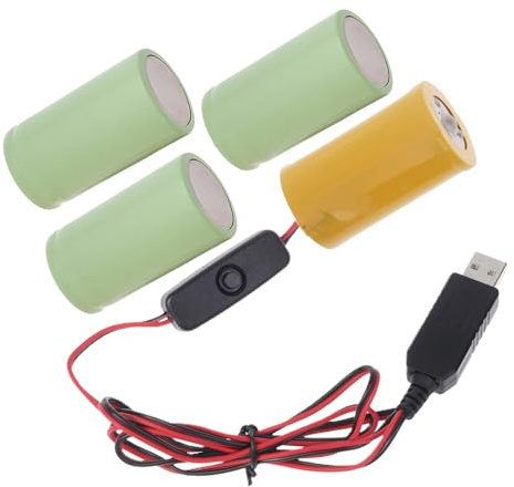 KAHDGSS 1 Ensemble D'éliminateurs De Fausses Piles LR20 avec Interrupteurs 'Alimentation Cordon 'Alimentation USB pour Remplacer 4 Torches À Piles 5V LR20