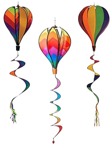 Abaodam Lot de 3 Moulins à Vent Suspendus de Montgolfière Décorations de Jardin Colorées pour Extérieur Jouets D’Ornement Rotatifs Multicolores Accessoires Festifs pour Pique-Niques et
