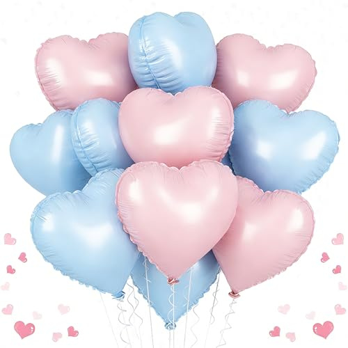 Ballons en aluminium en forme de cœur bleu clair rose clair de 45,7 cm - Ballons à l'hélium en forme de cœur rose bleu rose pour mariage, anniversaire, fiançailles, Saint-Valentin