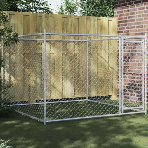 Hundezwinger mit Tür Grau 2x2x1,5 m Verzinkter Stahl, Robuster Außenkäfig mit Sicherheitsverriegelung für Schutz und Training, Langlebige Konstruktion aus verzinktem