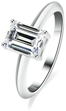 Tolldek 9K/14K/18K Weißgold Hochzeitsring, Klassiker Zierlich Pärchen Ringe mit Moissanit Smaragdschliff Echt, Weiß Gold Au 375/585/750 Freundschaftsringe, Gr.47-65