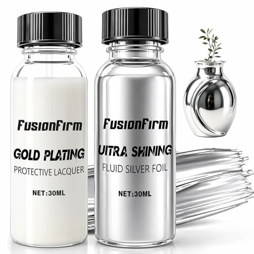 FusionFirm, Kit De Pintura De Hoja De Plata Líquida, Base De Alcohol, Barniz Súper Brillante, De Secado Rápido, Adecuado Para Manualidades, Muebles, Decoración De Madera Y Resina, 30 ml Por Botella