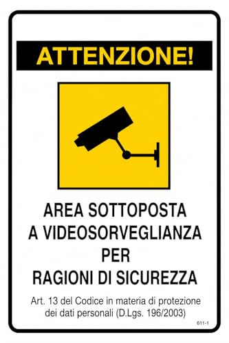 Cartello Area Videosorvegliata 20x30 cm Segnale Videosorveglianza GDPR