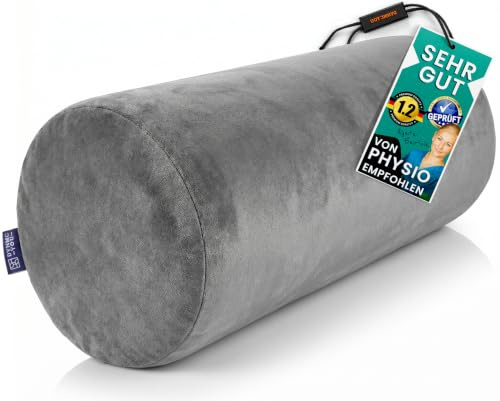 Nackrulle med överdrag – utvecklad med sjukgymnast – medelfast minnesskum 15 x 40 cm – knärulle, förvaringsrulle, kudderulle, bolster – sammetslen mjukt velouröverdrag – OEKO-TEX standard 100