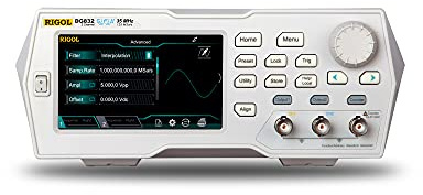 RIGOL DG832 Generador de función/forma de onda arbitraria, 35MHz, 125Msa/s, 2Mpts, 2 canales, 105dBc/Hz Ruido de fase, 200ps Low Jitter, 16bit, pantalla táctil, 3 años de garantía gratis