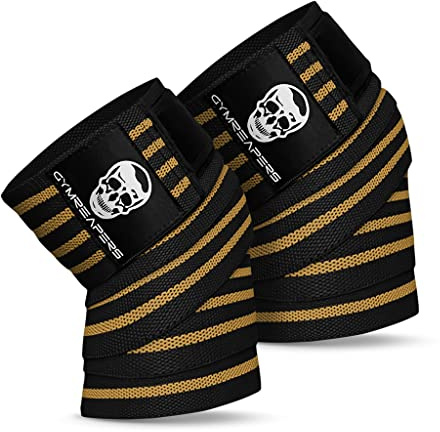 Gymreapers Kniebandagen (Paar) mit Riemen für Kniebeugen, Gewichtheben, Powerlifting, Beinpresse und Cross-Training – flexible 72-Zoll-Kniebandagen für Kniebeugen