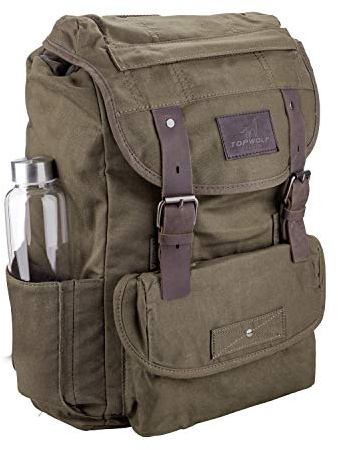 TOPWOLFS Waterproof Waxed Canvas Backpack for Men Travel Rucksack Leather Trimming (Green) One_Size