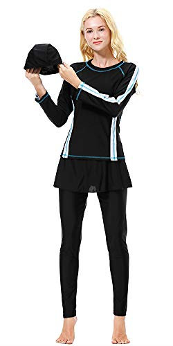 TianMai Heiße Neue Muslimische Bademode Islamischen Full Cover Frauen Kurzarm bescheidene Badeanzug Beachwear Burkini Lady Rash Schutz Surfen Anzug Kostüm (Schwarz, XL)