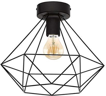 Eglo Plafoniera Tarbes, lampada a sospensione a uno punto luce vintage, plafoniera in stile retrò, acciaio, nero, E27