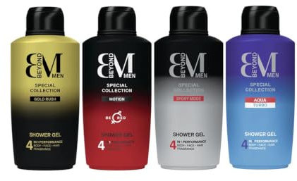5tlg. STUDIO.MUNET Set: 4x500ml Beyond Me ehemals John Player 2in1 Duschgel & Shampoo | 1 x Gold | 1 x Sport | 1 x Sport Aqua + 1x Be Red Unisex + 1 x Dustbag von STUDIO.MUNET