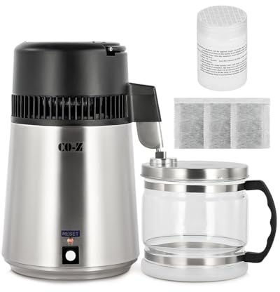 CO-Z Water Distillers, 4L Distilling Pure Water Machine for Home Countertop | Stainless Steel Water Maker for Pure Water, Water Distiller Machine for Home Table Desktop, Brushed Silver