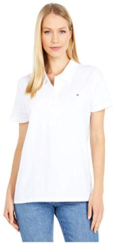 Tommy Hilfiger Polo clásico para Mujer (Talla estándar y Grande), Blanco, Large