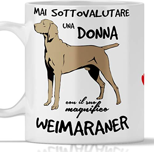 Taza Weimaraner para desayuno, té, tisana, café, capuchino. Gadget taza nunca subestimar una mujer con un perro Weimaraner. Idea de regalo original