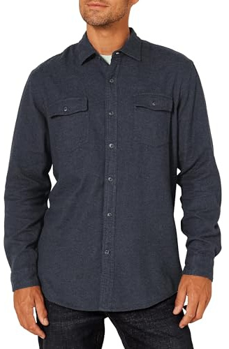 Amazon Essentials Camisa de Franela con Corte Recto, Dos Bolsillos y Manga Larga Hombre, Tejano Oscuro, XXL
