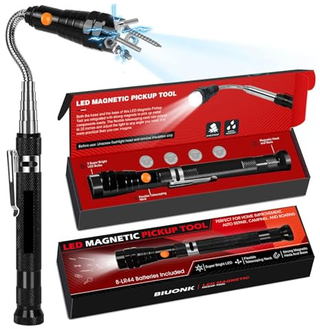 Outil de ramassage magnétique avec lumières LED, cadeaux pour homme, papa, outil de ramassage magnétique télescopique pour homme, mécanicien, père, mari, petit ami, lui