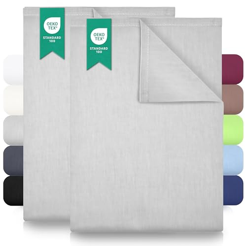 Green Mark Klassische Bettlaken – 2er Pack Flache Laken aus 100 % Baumwolle, ohne Gummi, hautfreundlich, pflegeleicht, bei hohen Temperaturen waschbar - Silber Grau - 150x250 cm