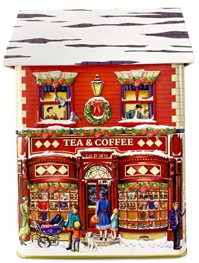 Blechdose in Form eines Stadthauses Winter Tea & Coffee Keksdose Deko Box Dose, ca. 14 x 7.5 x 21 cm Volumen: 1,6 L