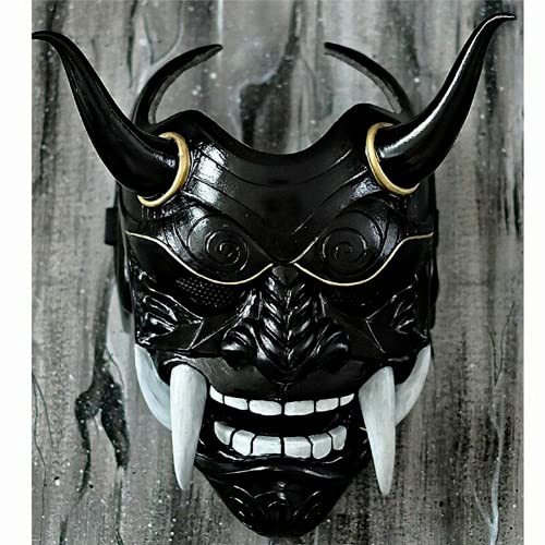 AUSUKY Japanische Dämonenteufel Hannya Oni Samurai Kabuki-Monster Latex Maske Cosplay Requisiten (schwarz)