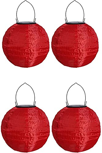 Youning Solar Lampions Außen Wetterfest, LED Solar Lampion Garten Laterne, Papier Laterne Lampenschirm Lampion Runde Laterne Papierlampions zum Dekorieren 20cm (4pcs Rot)