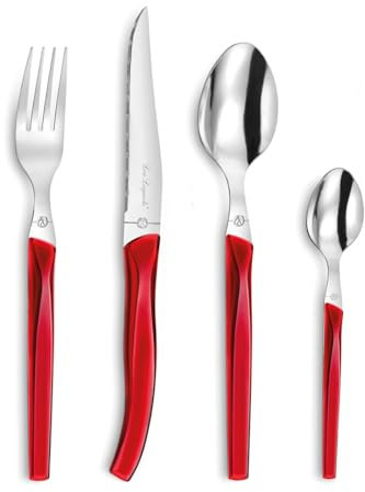 PRADEL ESSENTIEL - Coffret 24 couverts de table pour 6 personnes - Rising Sun - Acier inoxydable 18/0, Finition Standard - Rouge