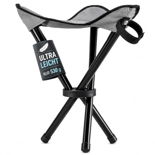 Stagecaptain Taburete Plegable De Tres Patas TP-345 GY - Asiento Ultraligero para Llevar - Soporta hasta 90 kg - Ideal para Camping, Pescadores, Senderistas Y Uso Exterior General - Gris