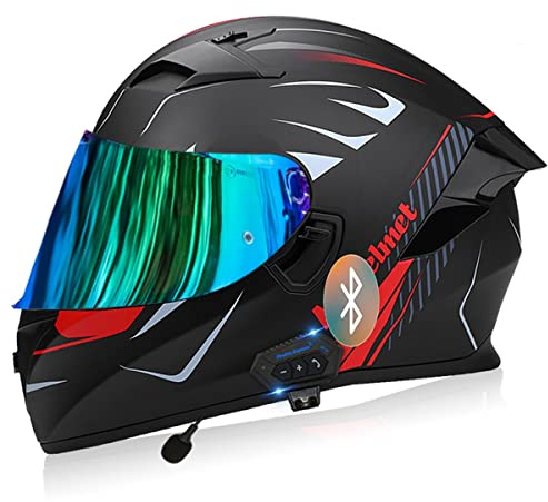 SDFGDFD Bluetooth-Integralhelm - Motorrad-Integralhelm - RollerHelm Bluetooth-Helm Mit Doppelvisier, ECE/DOT Genehmigt Motorradhelm Für Damen Und Herren