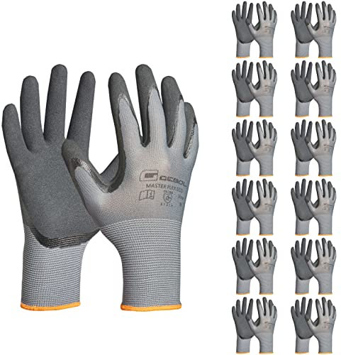 Gebol Master Flex Eco, 12 Paar Arbeitshandschuhe für Werkstatt & Garten, atmungsaktive Nitrilhandschuhe für Herren mit Schutz vor Öl & Nässe, XL (Gr. 10)