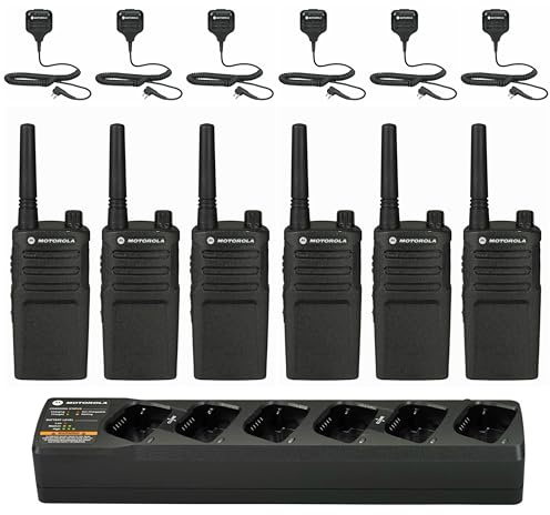 6 x Motorola RMM2050 On-Site 2-Way Radio (RMM2050) + Motorola 6 Bank Charger + 6 x HKLN4606 Remote Speaker Mic - 6 Pack with Mics Bundle
