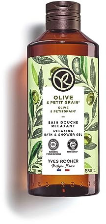 Yves Rocher BAIN DE NATURE Bagno doccia Olive & Petit Grain, bagno di schiuma aromatica e gel doccia nutriente, 1 flacone da 400 ml