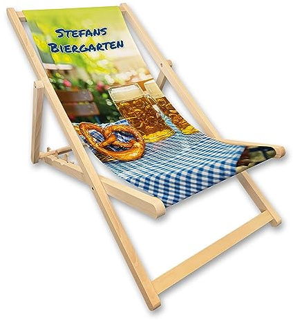 Unikatolo Liegestuhl Biergarten mit Name, Strandstuhl, Geschenkidee Männer Frauen, Biergeschenk Bayern, Geburtstag personalisiert, Oktoberfest Party Deko