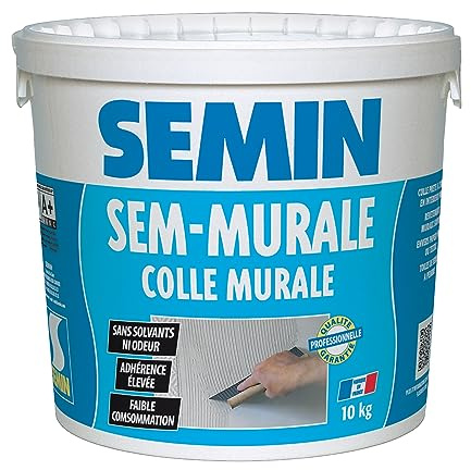 SEMIN Sem-Murale – Colle Toile de Verre & Revêtements Muraux Légers – Prête à l’Emploi – Forte Adhérence – Intérieur Murs & Plafonds – Sans Odeur – Seau 10 kg