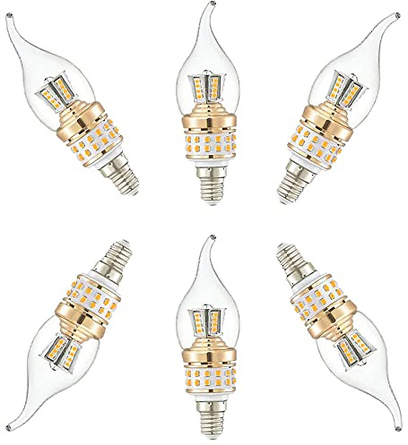 ZHIYUE 6 Stück LED Birne 10W E14 Kleine Schraubbirne Warm 3000k, 1000LM Nicht dimmbares Licht Luxuriöse Moderne Kronleuchter Glühbirne Flammenform AC 240V, Kleine Edison Schraube SES LED Maislampe