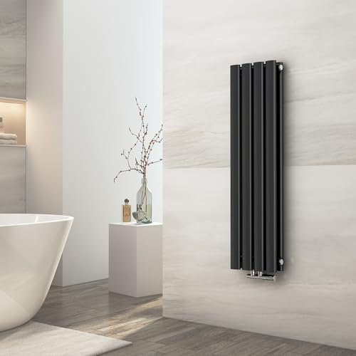 EMKE Heizkörper Klein 900x240mm, Oval Vertikal Heizkörper Doppellagig Design Röhrenheizkörper Mittelanschluss Heizung Anthrazit 373W