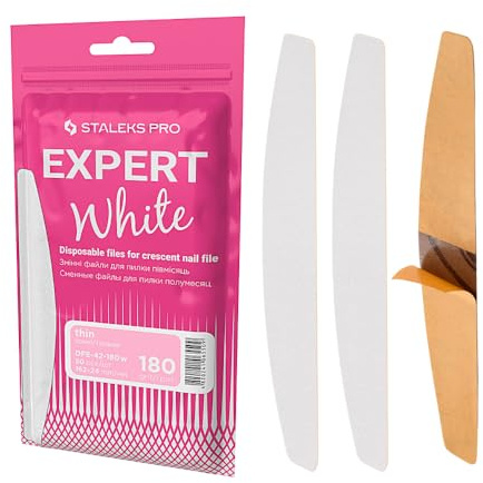 STALEKS PRO 50 Stück Einweg-Nagelfeilen in Halbmondform – Expert, Körnung 180 Limette, Halbmond, Weiß