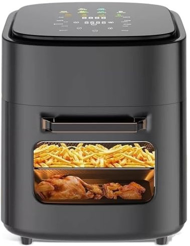 XoTiq Forno friggitrice ad Aria, friggitrice ad Aria da 1400 W con Finestra di Cottura visibile, capacità 15 l, friggitrice ad Aria Grande, Forno Combinato, Touch Screen Intelligente, Tempo Black