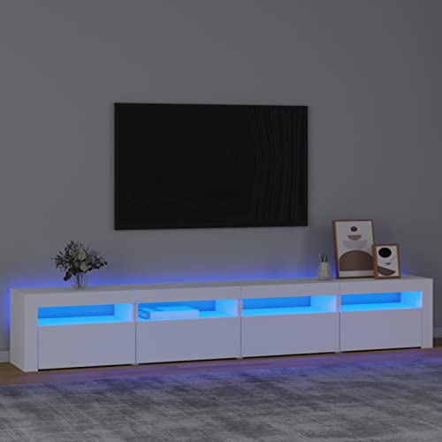 DJEKA TV Schrank LED 240cm Lowboard Fernsehschrank Bank Möbel Sideboard für Wohnzimmer Schlafzimmer - Weiß - 240x35x40 cm