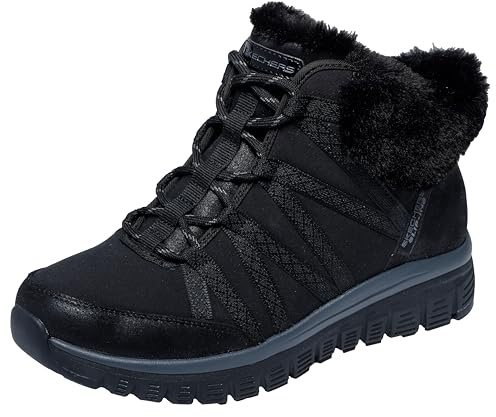 Skechers Women's Graceful Cozy Strolls Slip-In Trainers, Black Nylon/Webbing/Faux Fur, 4 UK
