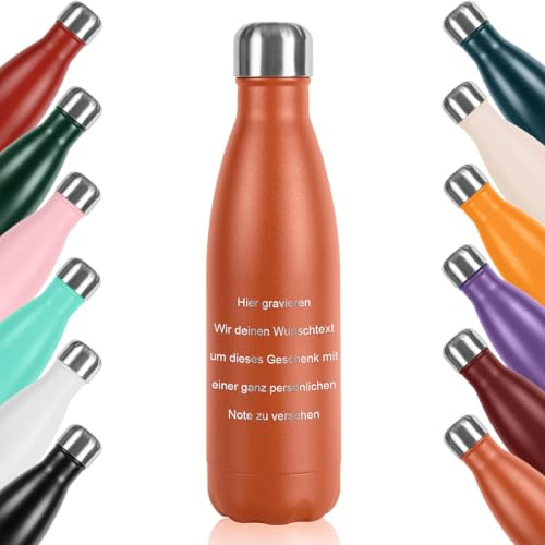 polar-effekt Trinkflasche Edelstahl 0,5 l isoliert Orange mit Gravur - doppelwandig thermoisoliert - für Wasser, Kaffee und Tee geeignet