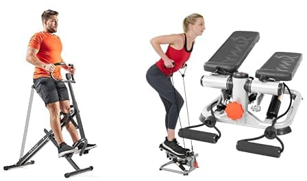 Sunny Health & FitnessUpright Row-N-Ride, Versatile Full-Body Workout Squat Assist Trainer + Advanced Mini Home Steppers, Total Body Workout Stair Machine w/Resistance
