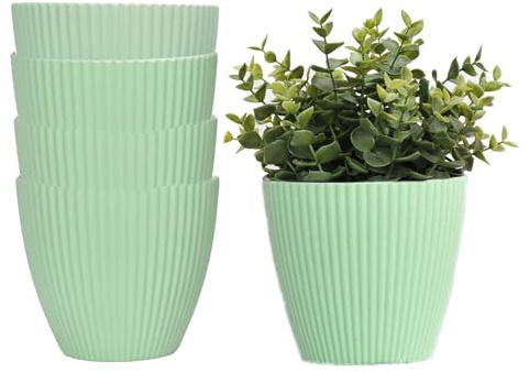 Aeetial 15cm Plant Pots Indoor Plant Planters - 4Pack Thick Sturdy Plastic Pots Indoor/Outdoor Plant Flower Pots with No Drainage Holes Windowsill Holder Balcony Container (Green 4Pack)